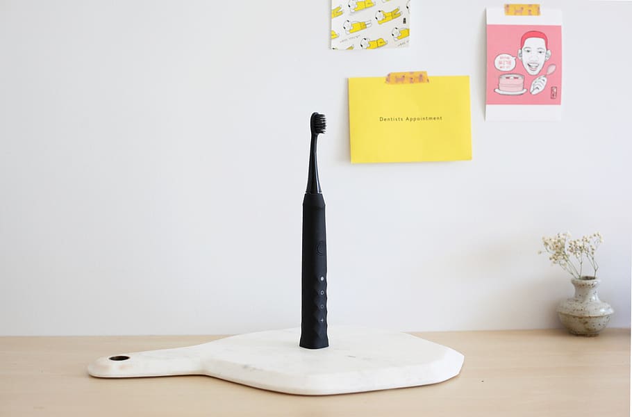 black electric toothbrush, appointment, dentist, clean, minimal HD wallpaper