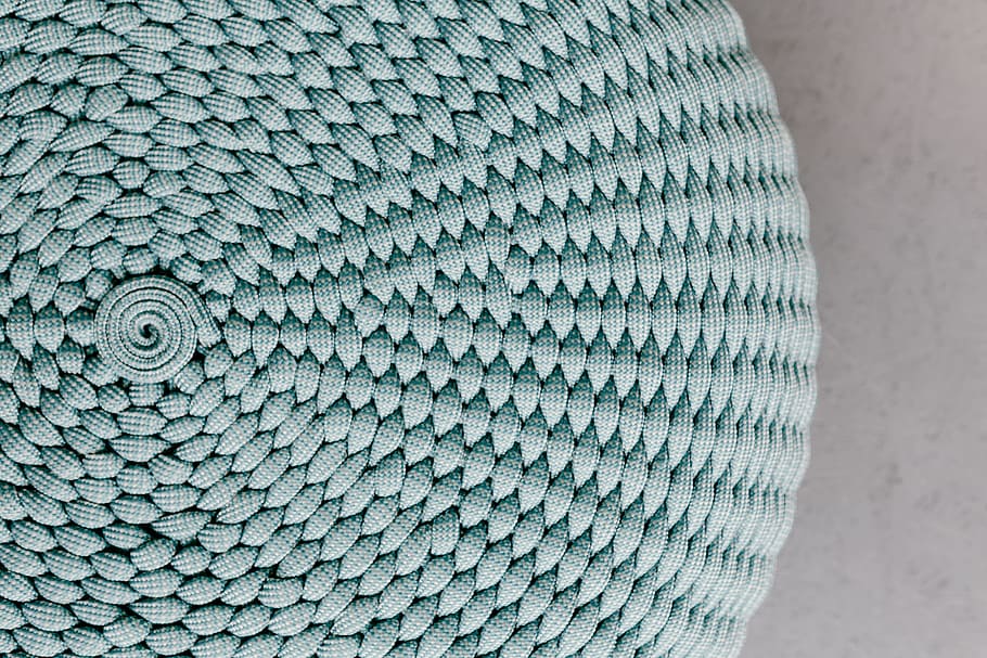 Blue knitted pouf, closeup, detail, background, close-up, light blue, HD wallpaper
