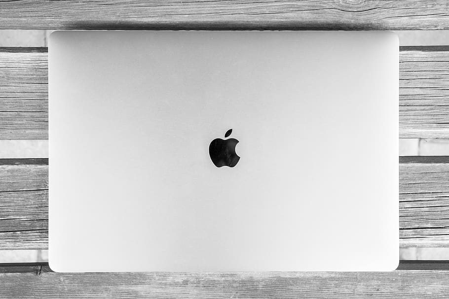 Online crop | HD wallpaper: Silver Macbook, apple, art, black and-white ...