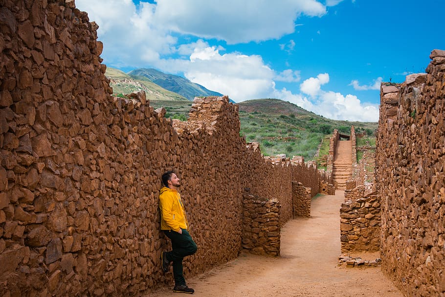 peru, pikillacta, sky, one person, cloud - sky, history, architecture HD wallpaper