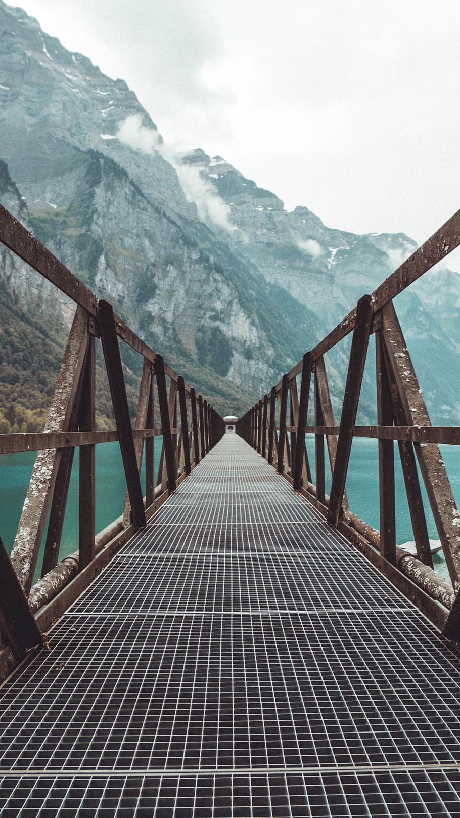 brown steel bridge, mountain, the way forward, direction, nature HD wallpaper