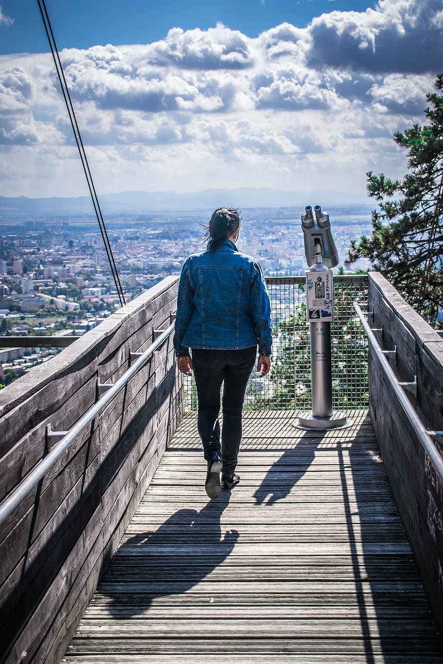 clouds, views, sky, blue, landscape, heaven, woman, platforms HD wallpaper