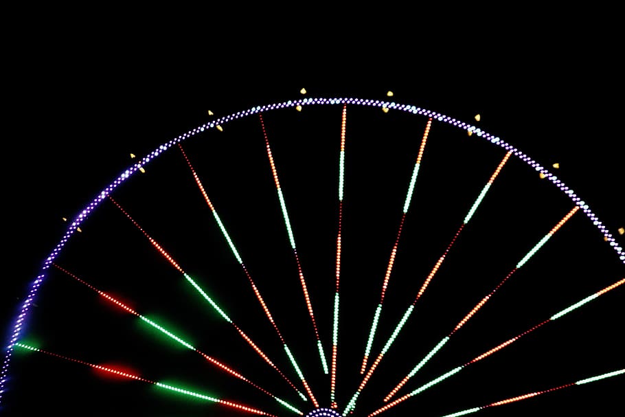 lighted ferris wheel during nighttime, lighting, nature, outdoors HD wallpaper