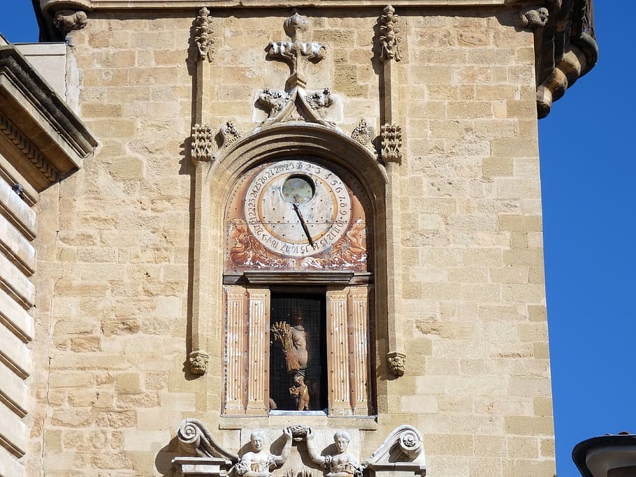 aix-en-provence, belfry, clock, astronomical, characters sculptures, HD wallpaper