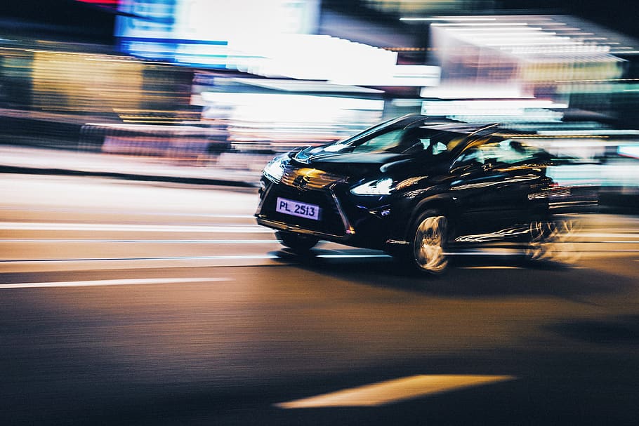 bvlack car, transportation, mode of transportation, motion, speed HD wallpaper