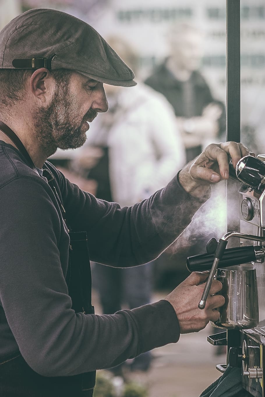 people, man, worker, bartender, coffeemaker, smoke, hot, restaurant HD wallpaper
