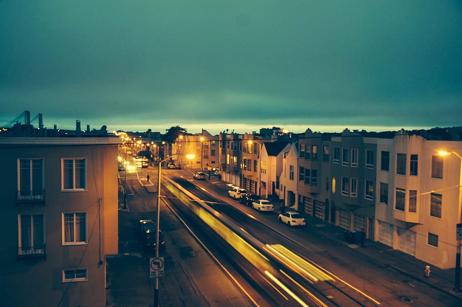horizon, light, sky, sunset, road, street, car, night, sunlight HD wallpaper