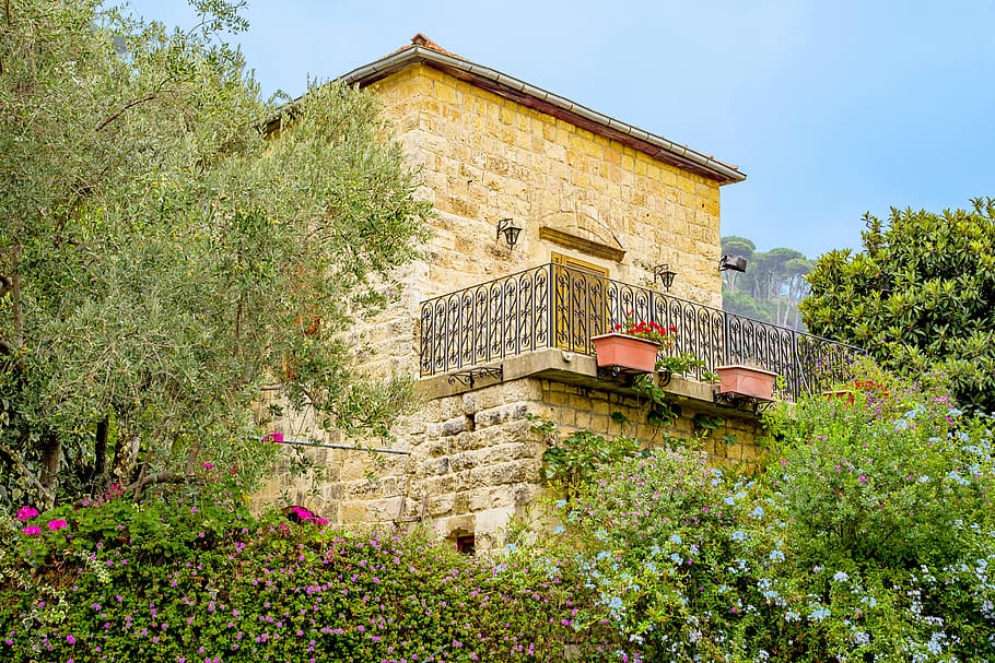 house, stone, typical, ancient, rural, garden, tree, shouf, HD wallpaper