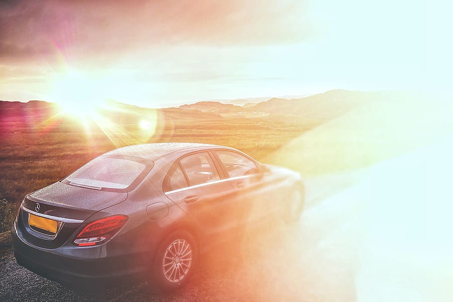 sunset, blur, car, nature, summer, water, desert, sports car HD wallpaper