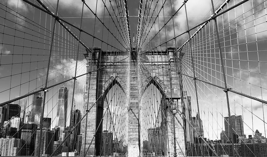 brooklyn, bridge, skyline, walking, usa, cityscape, built structure HD wallpaper