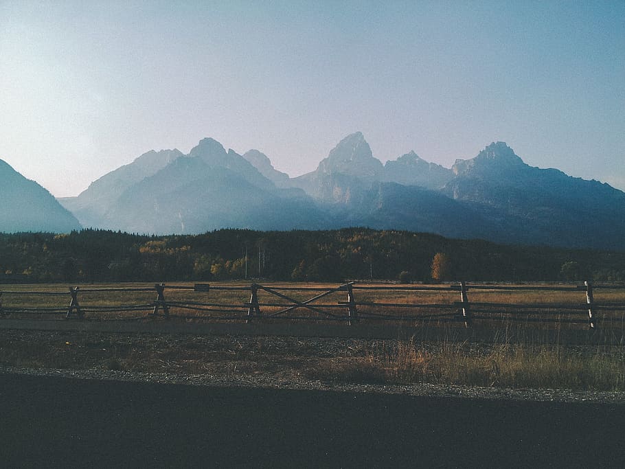 grand tetons, mountain, trees, mountain range, landscape, sky HD wallpaper