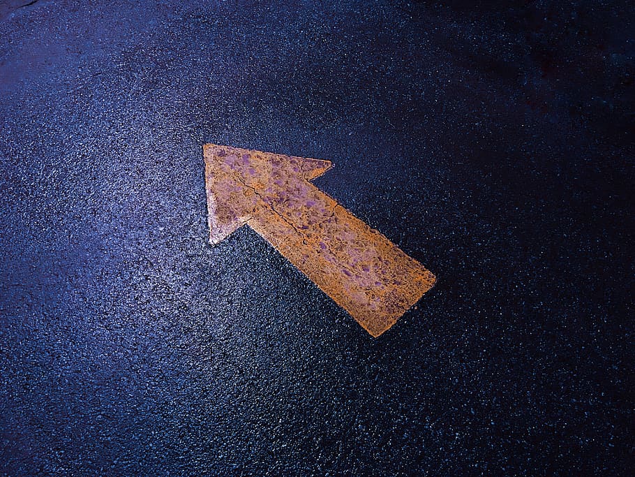 yellow arrow paint, road, transportation, sign, no people, asphalt HD wallpaper