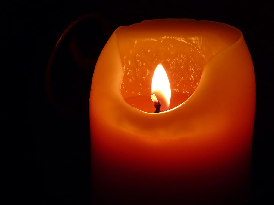 Orange Candle, burning, close-up, fire, flame, light, melting HD wallpaper