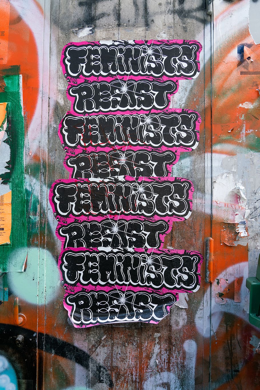 resist feminist text, multi colored, indoors, no people, graffiti HD wallpaper