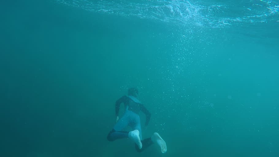 Person Diving Under Body of Water, action, adventure, blue, deep HD wallpaper