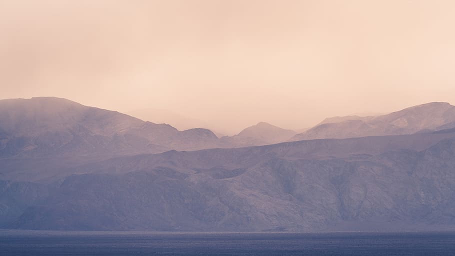 desert, mountains, death, valley, dust, fog, sunset, sand, storm HD wallpaper