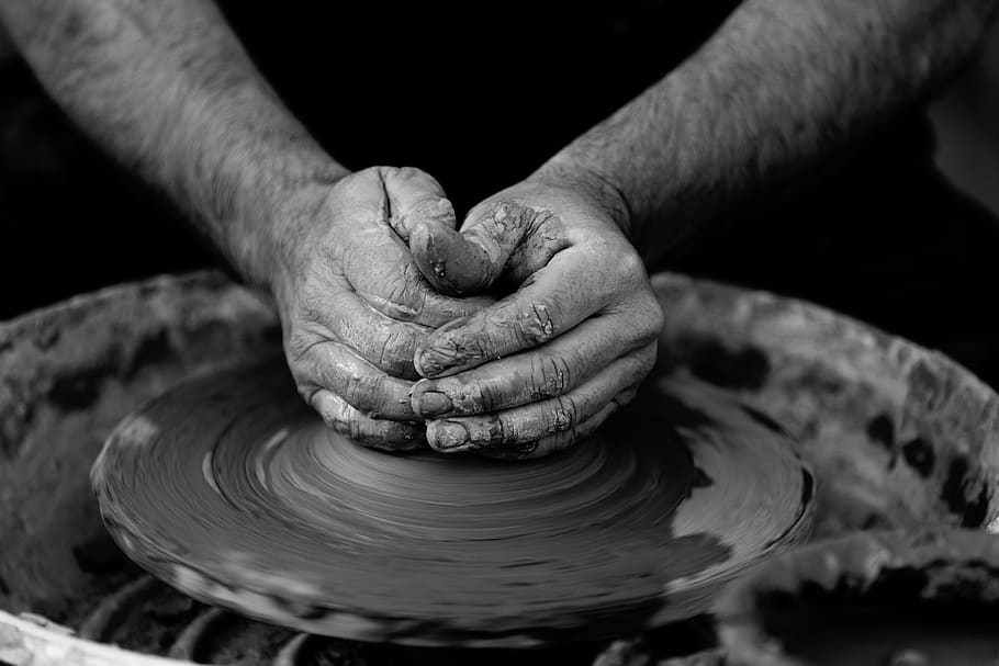 person making pot, human hand, spinning, pottery, human body part, HD wallpaper