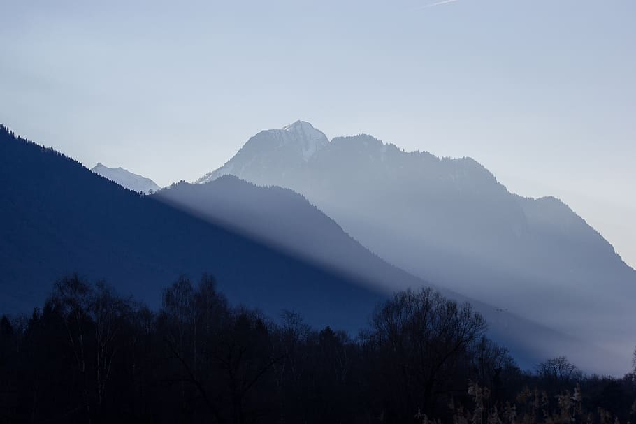 mountain, landscape, peak, summit, trees, pines, view, aesthetic HD wallpaper
