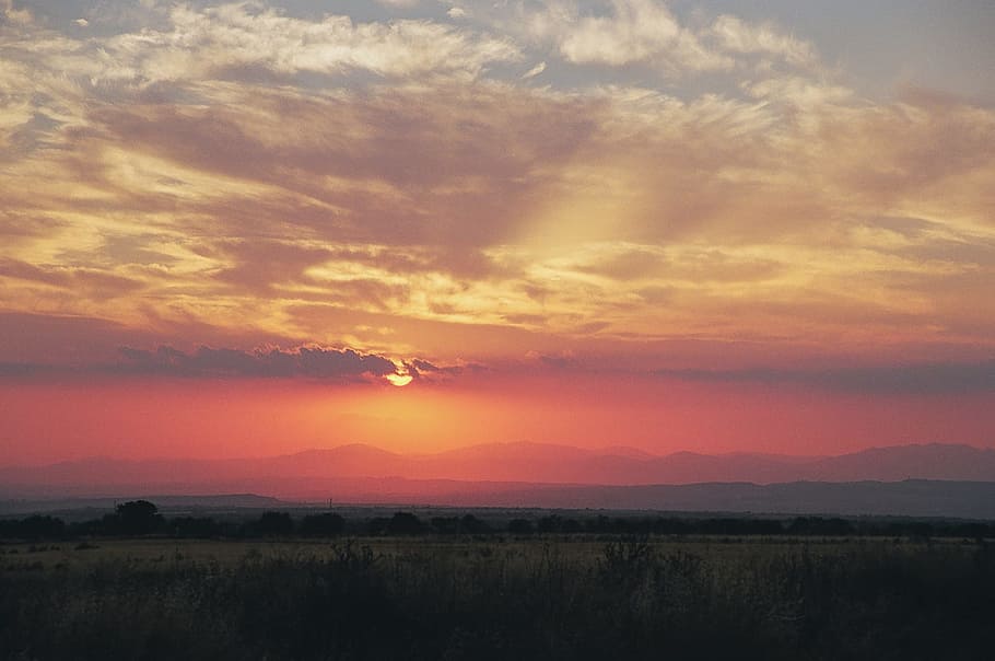 sunset, dusk, sky, clouds, landscape, fields, nature, scenics - nature HD wallpaper