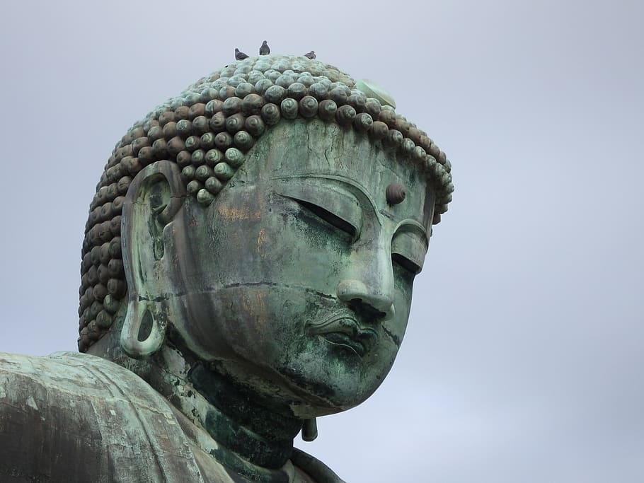 A large statue at a Buddhist temple., japan, kamakura, buddhism, HD wallpaper