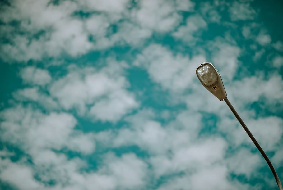 Grey Street Light Under Blue Sky With White Clouds, colors, daylight HD wallpaper