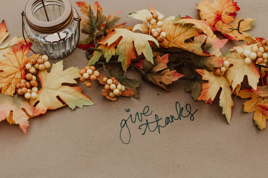 yellow flowers decor, leaf, candle, maple leaf, give thank, table HD wallpaper
