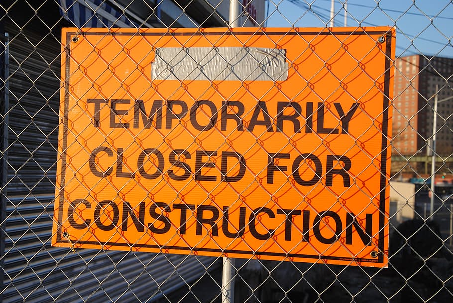 Orange and Black Temporarily Closed for Construction Signage