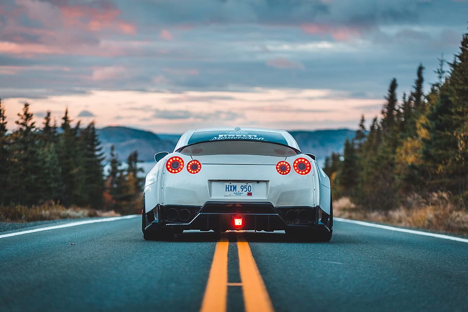 Hd Wallpaper White Sports Coupe On Road Atlantic Dusk Sunset Widebody Wallpaper Flare