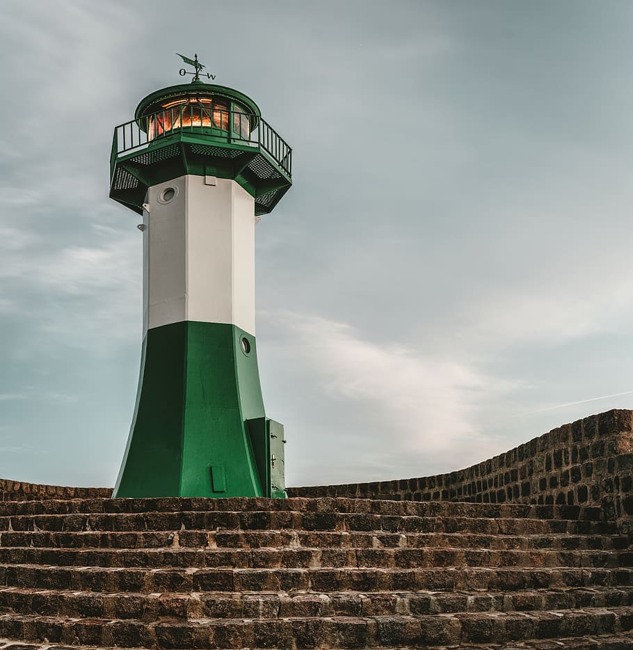 lighthouse, stairs, shining, sea, baltic sea, sassnitz, architecture HD wallpaper