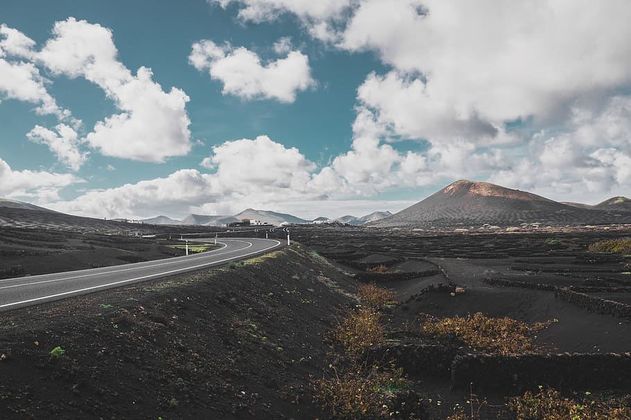road far from mountain under white clouds, nature, outdoors, scenery HD wallpaper