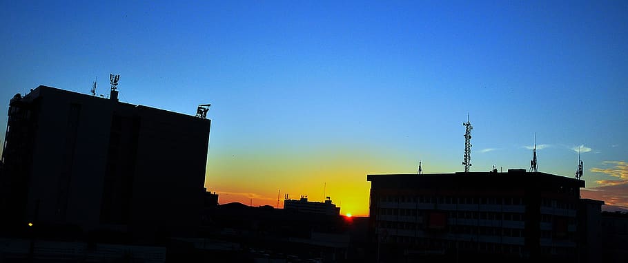 cameroon, douala, sun, sunset, sky, buildings, cameroun, landscape HD wallpaper