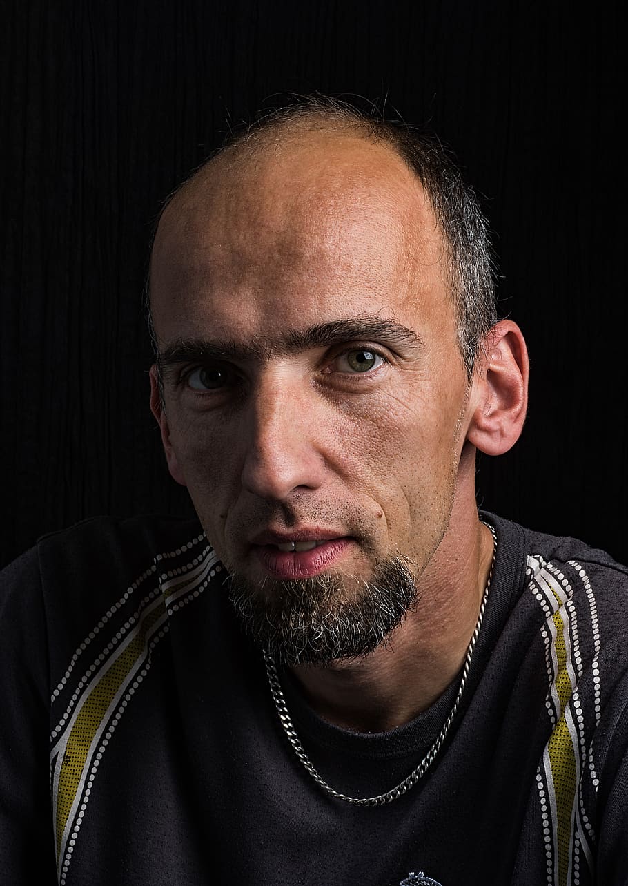 facial, men's, portrait, expression, eyes, beard, bald, regardless of whether the HD wallpaper