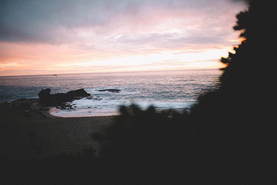 beach under nimbus clouds, sea, sunset, water, sky, cloud - sky HD wallpaper