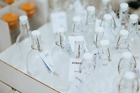 clear glass bottles, light, lightbulb, crystal, injection, plant HD wallpaper