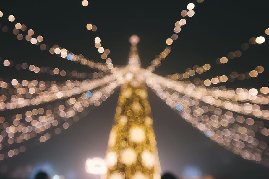 bokeh, lights, night, dark, photography, christmas, holiday HD wallpaper