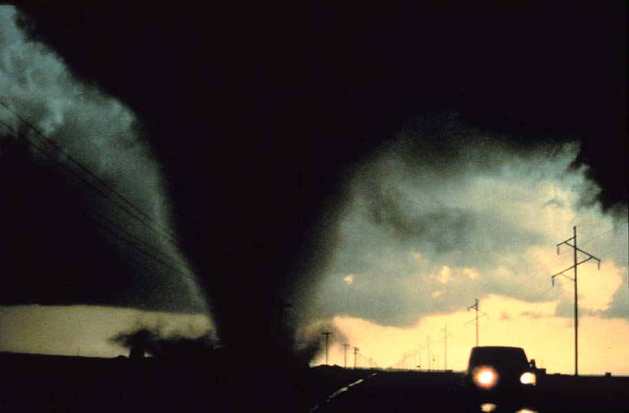 passing, storm, tornado, nature, weather, car, transportation HD wallpaper