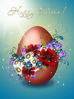 easter, postcard, egg, flowers, symbol, holiday, religion, spring HD wallpaper