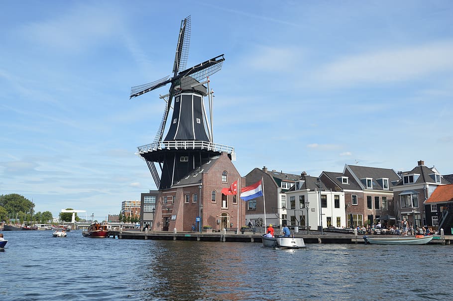 holland, windmill, water, building, dutch, architecture, old, HD wallpaper