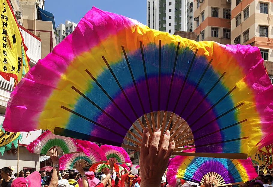 rainbow, fan, flag, pride, pridemonth, parade, hongkong, hong kong HD wallpaper