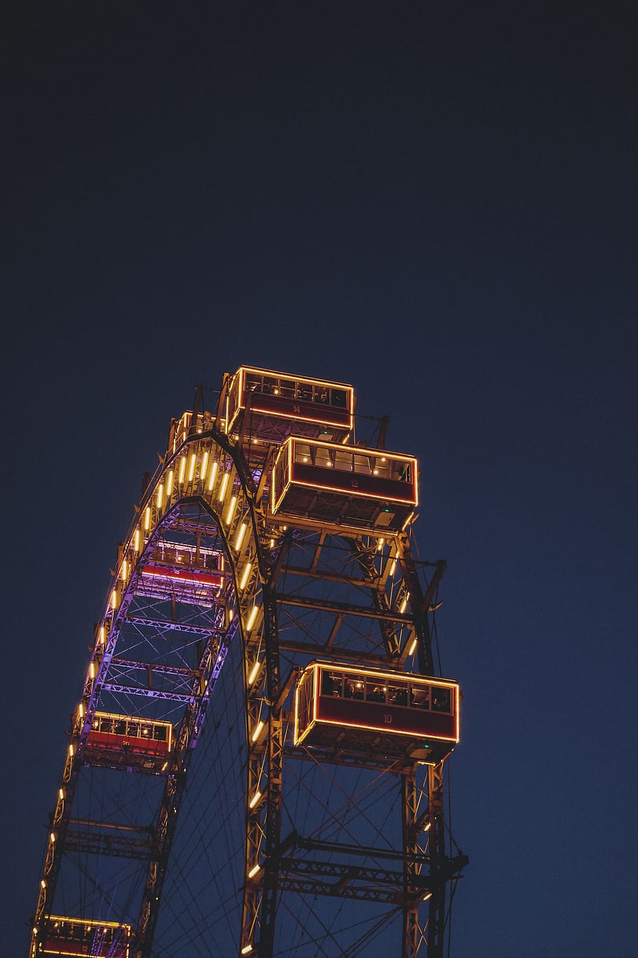 wheel, vienna, lights, night, fun, minimal, amusement park ride HD wallpaper