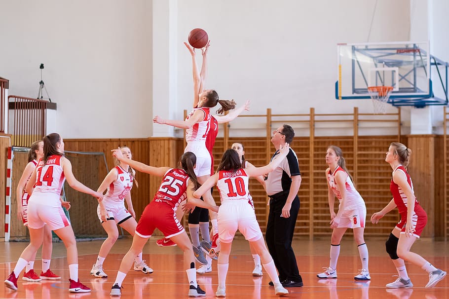Women Playing Basketball, active, athletes, basketball court