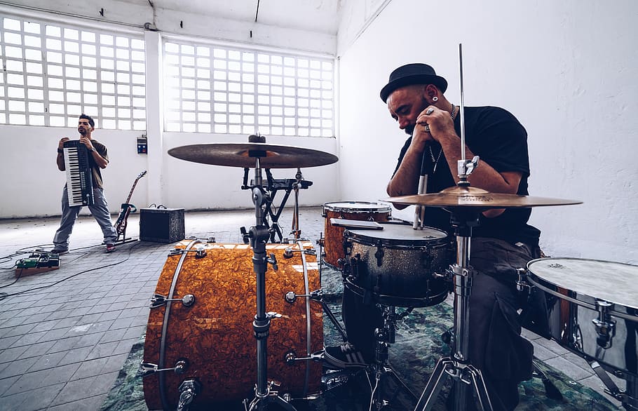 man playing drum inside room, real people, men, occupation, music HD wallpaper