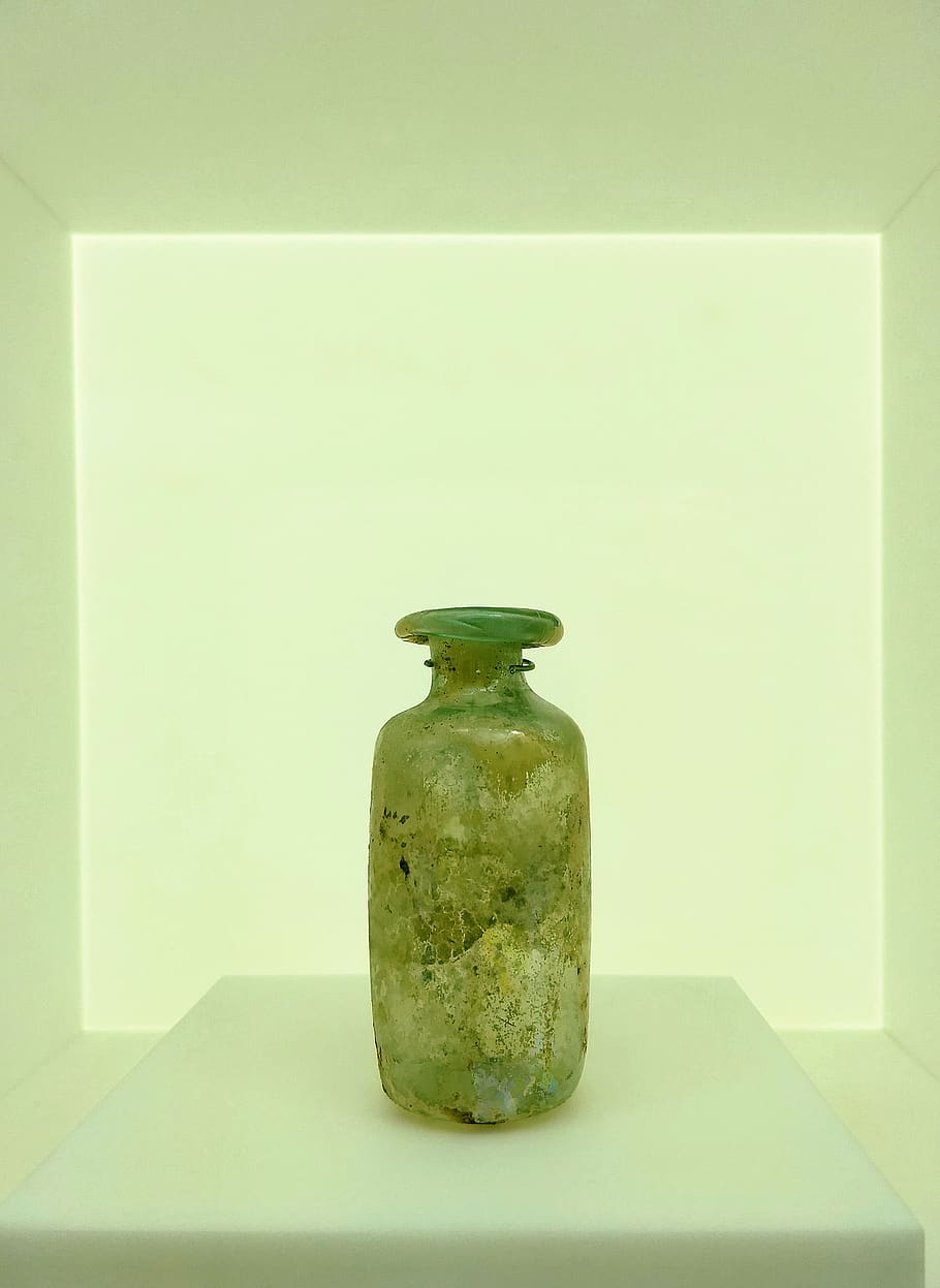 Green Bottle on White Surface, ancient, antique, art, close-up HD wallpaper