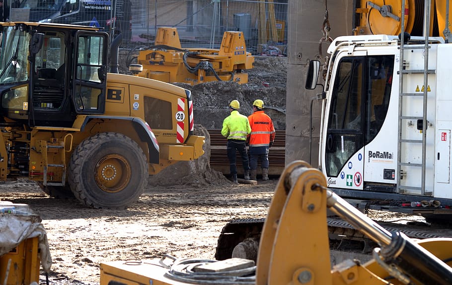 site, engineer, construction machinery, construction workers HD wallpaper