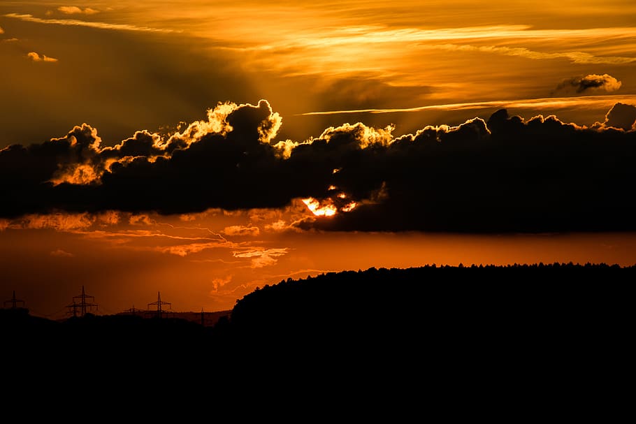 sunset, evening sky, dusk, clouds, abendstimmung, setting sun HD wallpaper