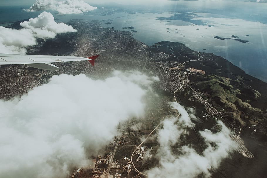 green mountain, outdoors, landscape, nature, scenery, airplane