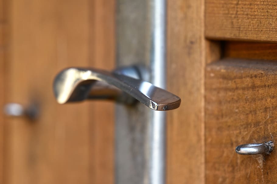 doorknob, handle, metal, enter, access, closed, wood - material, HD wallpaper
