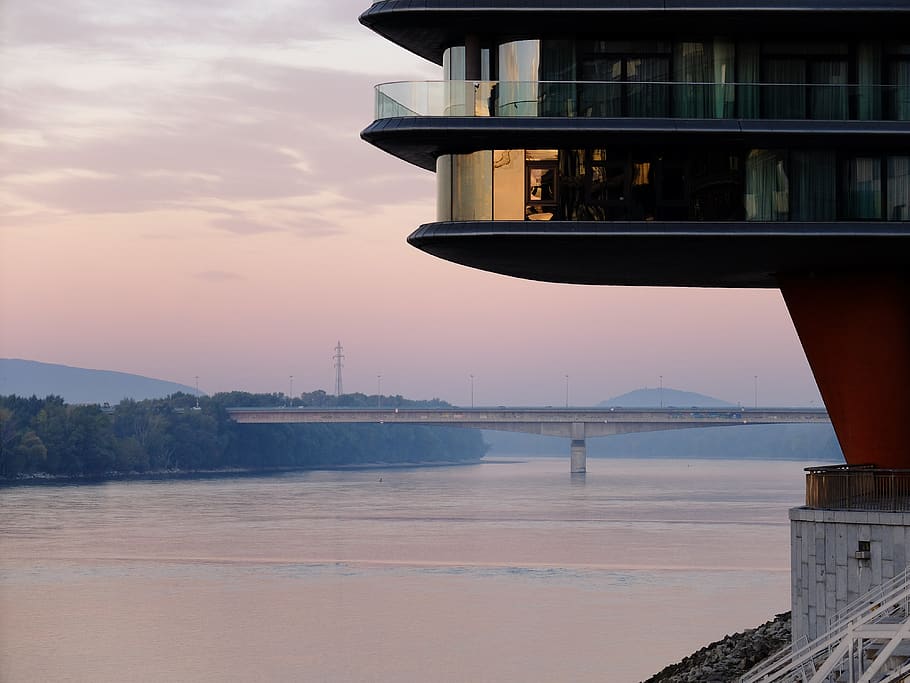 slovakia, bratislava, river, bridge, structure, building, early morning HD wallpaper