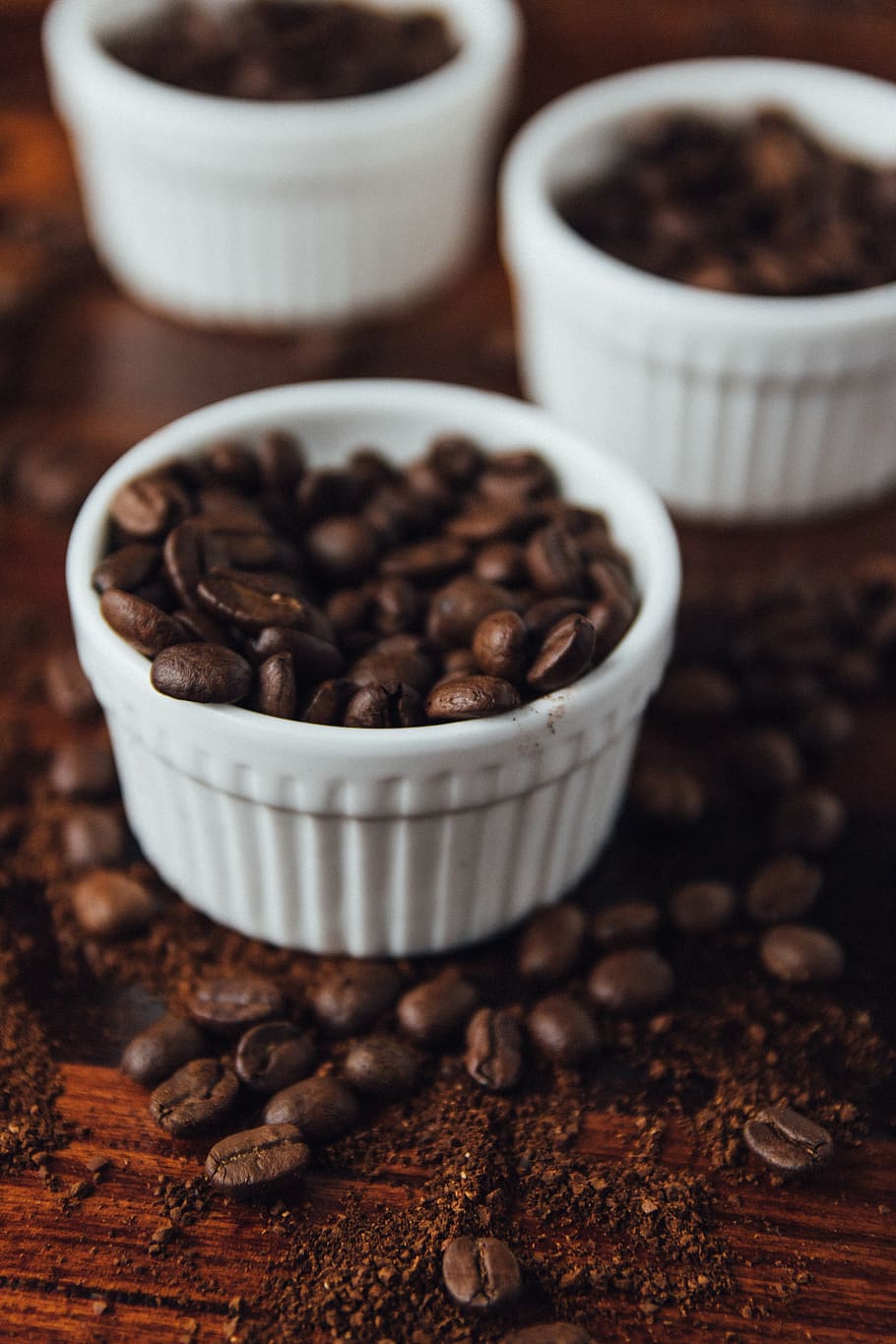 coffee, beans, coffee beans, brown, wood table, food and drink HD wallpaper