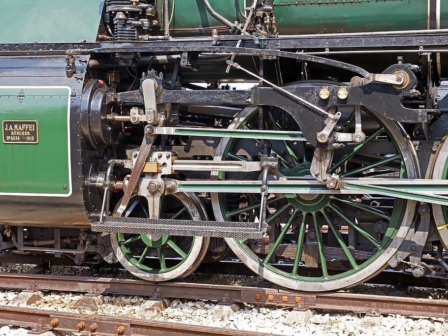 steam locomotive, drive, four-cylinder compound engine, maffei, HD wallpaper